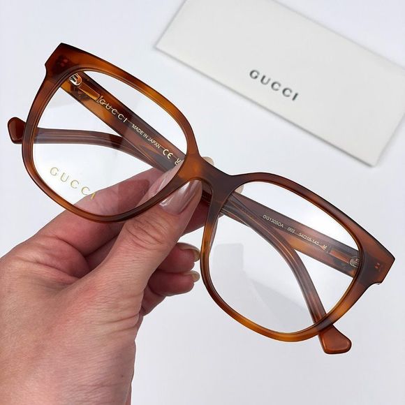 Gucci GG1305OA 003 Eyeglasses Havana Crystal Square Women - Picture 2 of 14